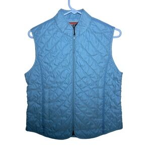 Van Heusen Womens Quilted Full Zip Vest Sky Blue Floral Lining Size Small
